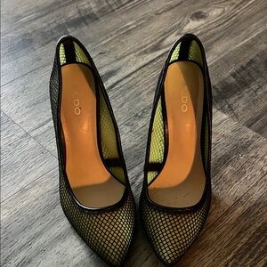 Aldo Black and Lime Mesh Heels